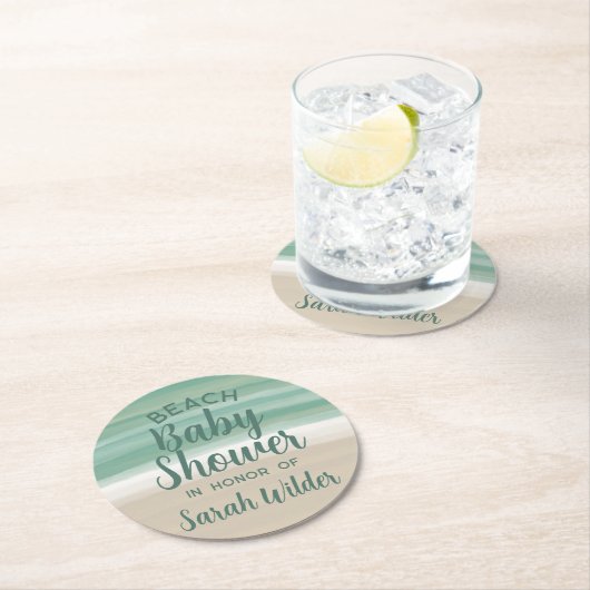 ティール(緑がかった色)モダン海ビーチベビーシャワー紙コースター ラウンドペーパーコースター (インサイチュ)