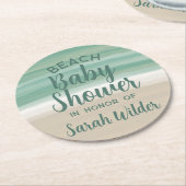 ティール(緑がかった色)モダン海ビーチベビーシャワー紙コースター ラウンドペーパーコースター (アングル)