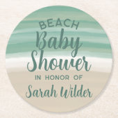 ティール(緑がかった色)モダン海ビーチベビーシャワー紙コースター ラウンドペーパーコースター (正面)