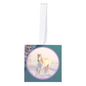 ティール（緑がかった色）モダン紫色の馬ペット4写真クリスマス キューブオーナメント (正面)