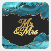 ティール（緑がかった色）モダン金ゴールドが怒った。ミセス結婚ズ スクエアシール (正面)