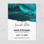 ティール（緑がかった色）モダン金ゴールドとホワイトアゲート日付の保存 インビテーションポストカード (正面)