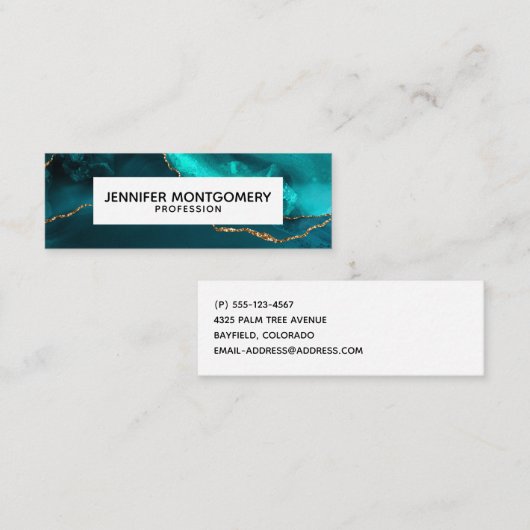 ティール（緑がかった色）&モダン金ゴールドアガートストーン抽象デザイン スキニー名刺