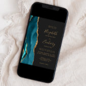 ティール（緑がかった色）モダン金ゴールドアガートダーク結婚式招待状 招待状