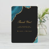 ティール(緑がかった色)モダン金ゴールドアゲート結婚トサンキューカード 招待状 (スタンド正面)