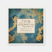 ティール（緑がかった色）モダン金ゴールドア結婚ートの聖句 スタンダードカクテルナプキン (正面)