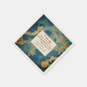 ティール（緑がかった色）モダン金ゴールドア結婚ートの聖句 スタンダードカクテルナプキン (角)