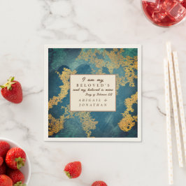 ティール（緑がかった色）モダン金ゴールドア結婚ートの聖句 スタンダードカクテルナプキン