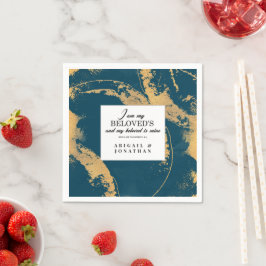 ティール（緑がかった色）モダン金ゴールドア結婚ートの聖句 スタンダードカクテルナプキン