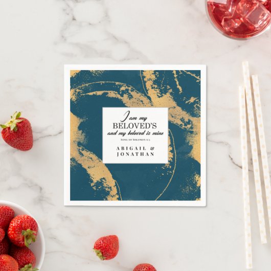 ティール（緑がかった色）モダン金ゴールドア結婚ートの聖句 スタンダードカクテルナプキン (インサイチュ)