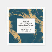 ティール（緑がかった色）モダン金ゴールドア結婚ートの聖句 スタンダードカクテルナプキン (正面)