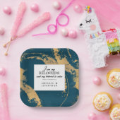 ティール（緑がかった色）モダン金ゴールドア結婚ートの聖句 ペーパープレート (パーティー)