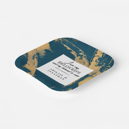 ティール（緑がかった色）モダン金ゴールドア結婚ートの聖句 ペーパープレート (傾斜あり)