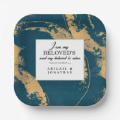 ティール(緑がかった色)モダン金ゴールドア結婚ートの聖句 ペーパープレート (正面)