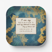 ティール(緑がかった色)モダン金ゴールドア結婚ートの聖句 ペーパープレート (正面)