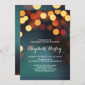 ティール(緑がかった色)モダン金ゴールドスパークル《写真》ぼけ味ライトブライダルシャワー 招待状 (正面/裏面)