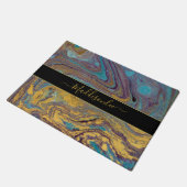 ティール(緑がかった色)モダン金ゴールドパープルマーブルアゲートモノグラム名 ドアマット (アングル)