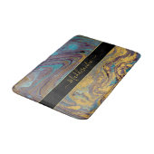 ティール(緑がかった色)モダン金ゴールドパープルマーブルアゲートモノグラム名 バスマット (アングル)