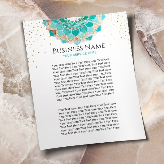 ティール（緑がかった色）&モダン金ゴールドマンダラフラワースパサロン チラシ