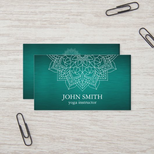 ティール(緑がかった色)&モダン金ゴールドマンダラヨガインストラクタービジネス 名刺 (正面/裏面インサイチュ)