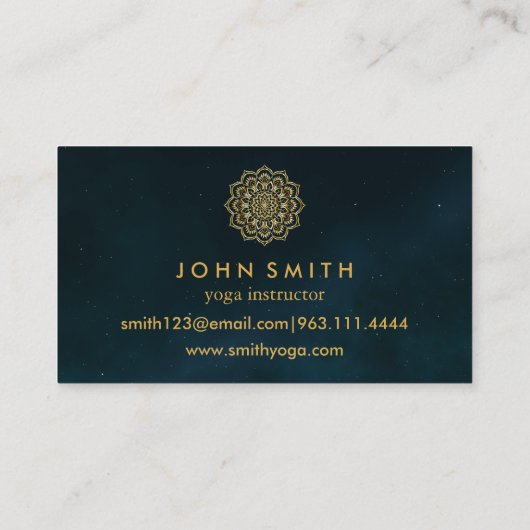ティール(緑がかった色)&モダン金ゴールドマンダラヨガインストラクタービジネス 名刺 (裏面)