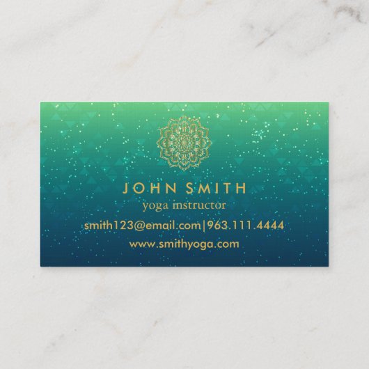 ティール(緑がかった色)&モダン金ゴールドマンダラヨガインストラクタービジネス 名刺 (裏面)