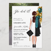 ティール（緑がかった色）モダン金ゴールド写真彼女はそれを卒業した 招待状 (正面/裏面)