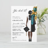 ティール（緑がかった色）モダン金ゴールド写真彼女はそれを卒業した 招待状 (スタンド正面)