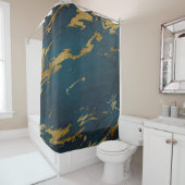 ティール（緑がかった色）モダン金ゴールド大理石 シャワーカーテン (インサイチュ)