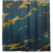 ティール（緑がかった色）モダン金ゴールド大理石 シャワーカーテン (正面)