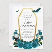 ティール(緑がかった色)モダン金ゴールド棺花模様ブランチ&バブリー 招待状 (正面)