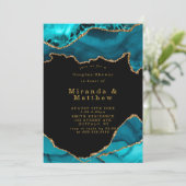 ティール(緑がかった色)モダン金ゴールド瑪瑙ストーンカップルシャワー招待状 (スタンド正面)