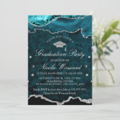 ティール（緑がかった色）モダン・マーブル・エーゲート卒業パーティー 招待状 (スタンド正面)