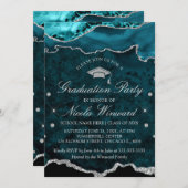 ティール（緑がかった色）モダン・マーブル・エーゲート卒業パーティー 招待状 (正面/裏面)