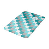 ティール（緑がかった色）モノグラムのとアクアのイニシャルのチェック バスマット (アングル)