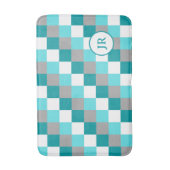 ティール（緑がかった色）モノグラムのとアクアのイニシャルのチェック バスマット (正面縦)