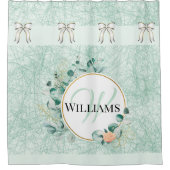 ティール（緑がかった色）モノグラムのバスルーム用シャワーカーテン シャワーカーテン (正面)