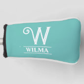 ティール（緑がかった色）モノグラムのパターゴルフヘッドカバー ゴルフヘッドカバー (正面)