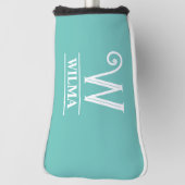 ティール（緑がかった色）モノグラムのパターゴルフヘッドカバー ゴルフヘッドカバー (回転90)