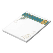 ティール（緑がかった色）モノグラムのピーコックと金ゴールドノート ノートパッド (回転)