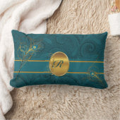 ティール(緑がかった色)モノグラムのピーコックと金ゴールド両面 ランバークッション (ブランケット)