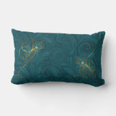 ティール(緑がかった色)モノグラムのピーコックと金ゴールド両面 ランバークッション (裏面)