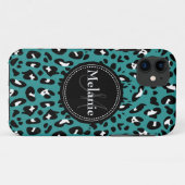 ティール(緑がかった色)モノグラムの白黒ヒョウ柄 Case-Mate iPhoneケース (裏面(横))