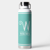 ティール（緑がかった色）モノグラムの ウォーターボトル (背面)