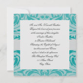 ティール（緑がかった色）モノグラムダマスクウェディング招待状 招待状 (裏面)