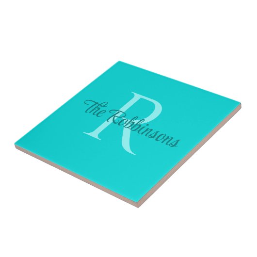 ティール(緑がかった色)モノグラムファミリー名セラミックタイル タイル (側面)