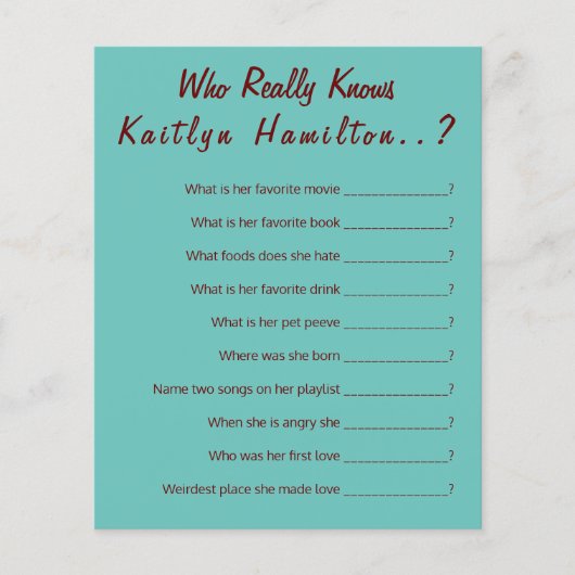 ティール(緑がかった色)モノグラム💍モダンブライダルシャワーゲーム (正面)