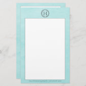 ティール（緑がかった色）モノグラムリース文具 便箋 (正面/裏面)