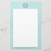 ティール（緑がかった色）モノグラムリース文具 便箋 (正面)