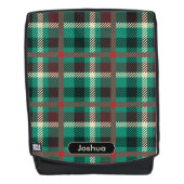 ティール(緑がかった色)モノグラム付きカスタム格子模様 バックパック (正面)